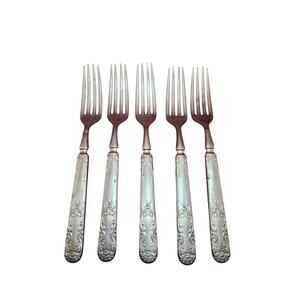 Panama Silver PAV1 Silverplate Forks Lot of 5 Vintage Ornate Scroll 7½” Flatware